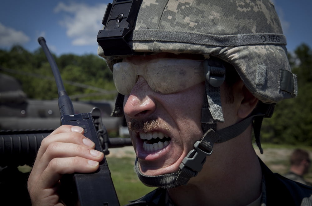 US Army Sergeant testing his transmitter radio Canvas Art - Stocktrek Images (35 x 23)