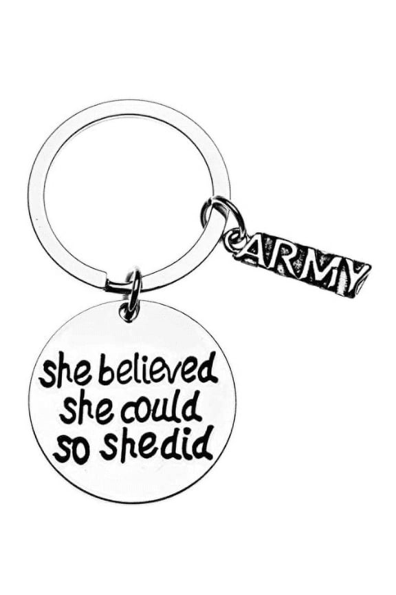 US Army She Believed She Could So She Did Keychain, Inspirational Military Key Rings Gift for Army Daughter, Wife, Mom, Sister or Niece