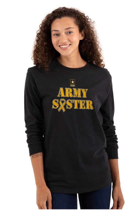 US Army Sister Military Logo Ribbon Women's Long Sleeve T Shirt Brisco Brands M