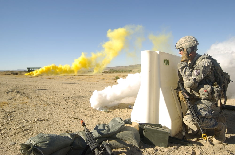 US Army Specialist calls in for an air strike Canvas Art - Stocktrek Images (35 x 23)