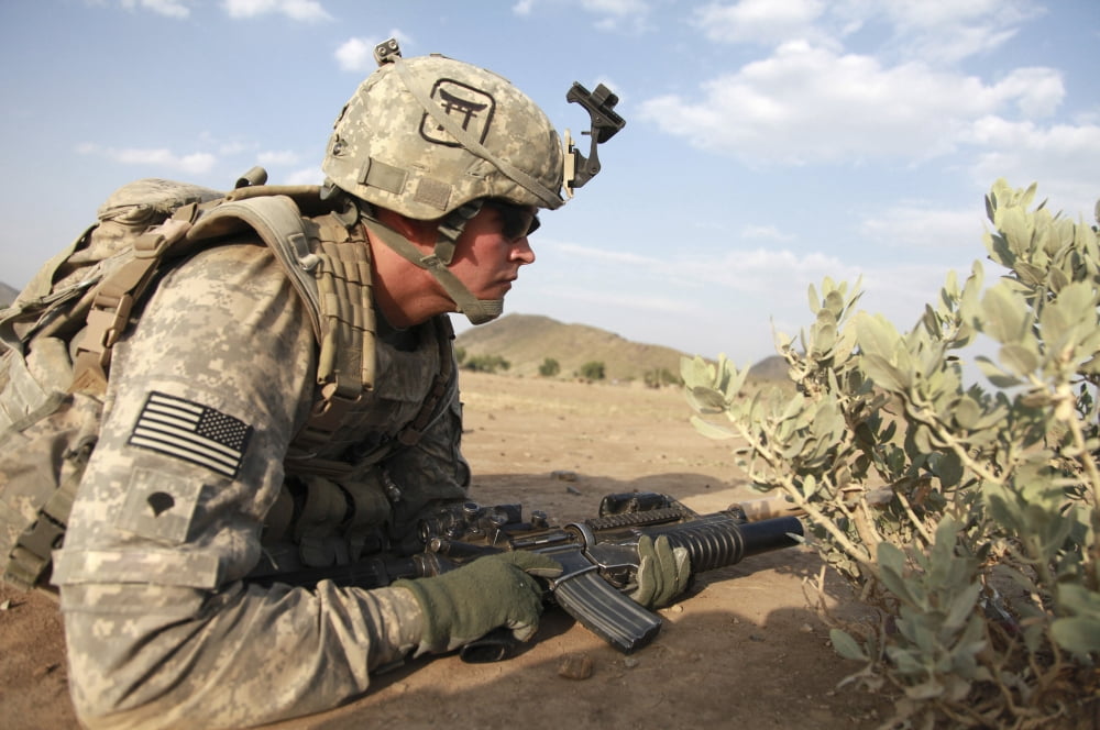 US Army Specialist provides security while on patrol in Afghanistan Canvas Art - Stocktrek Images (35 x 23)
