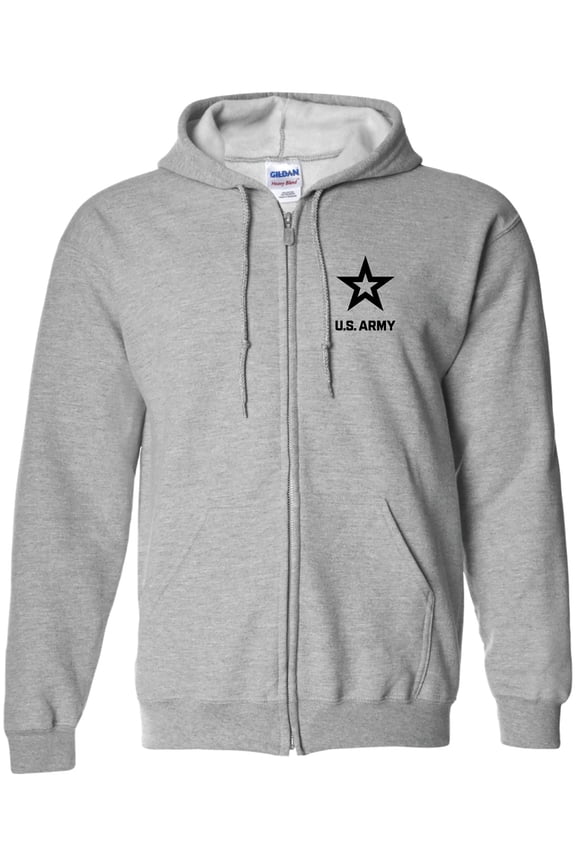 US Army Star Black Ink Left ChestFull-Zip Hooded Sweatshirt