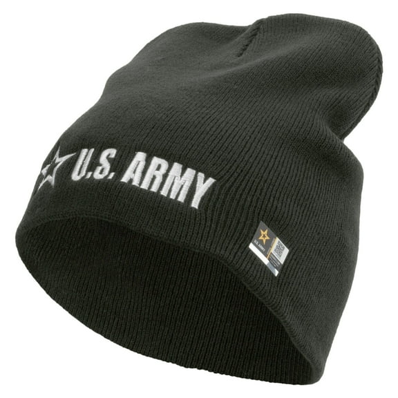 US Army Star Embroidered 8 Inch Knitted Short Beanie - Dk Grey OSFM