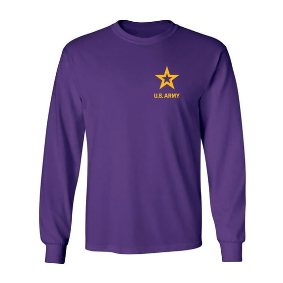 US Army Star Gold Ink Left Chest Adult Long Sleeve T-shirt