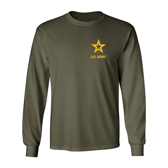 US Army Star Gold Ink Left Chest Adult Long Sleeve T-shirt