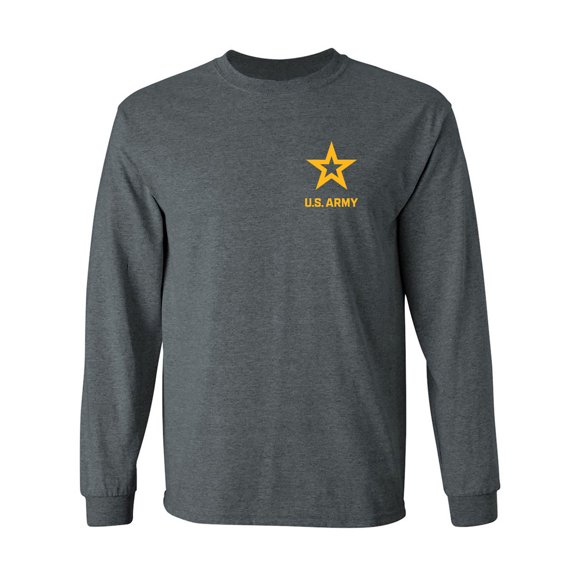 US Army Star Gold Ink Left Chest Adult Long Sleeve T-shirt