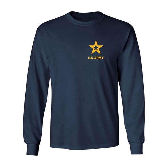 US Army Star Gold Ink Left Chest Adult Long Sleeve T-shirt