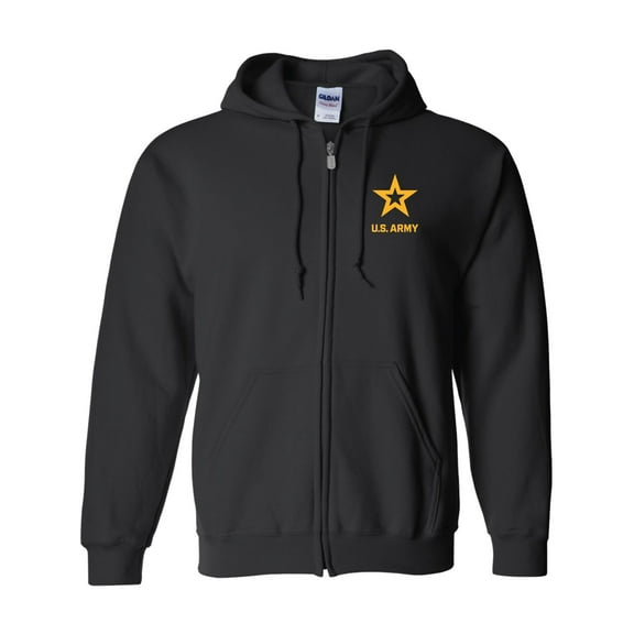 US Army Star Gold Ink Left Chest Full-Zip Hooded Sweatshirt
