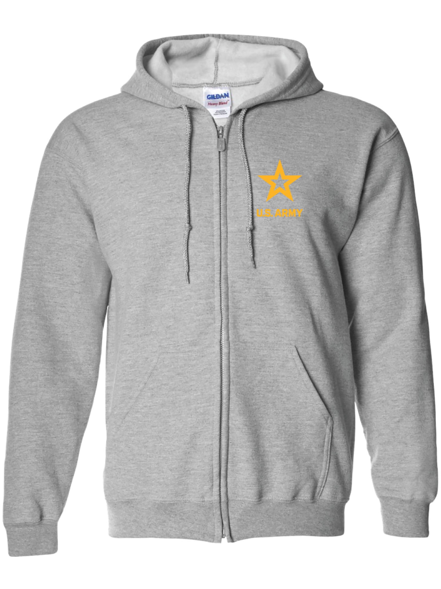 US Army Star Gold Ink Left Chest Full-Zip Hooded Sweatshirt 