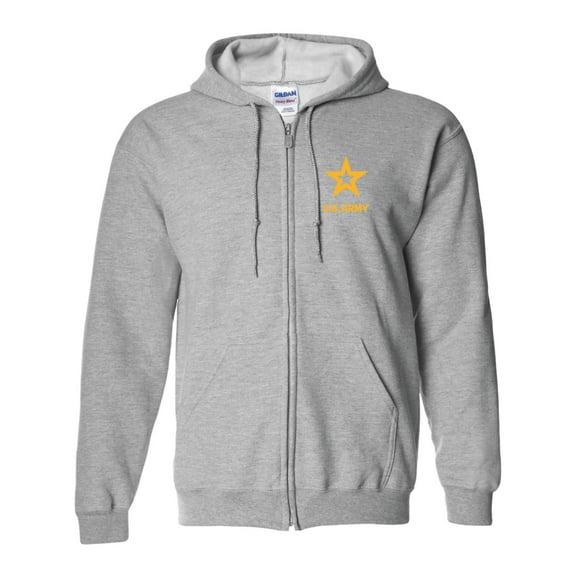 US Army Star Gold Ink Left Chest Full-Zip Hooded Sweatshirt