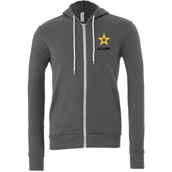 US Army Star Logo Black Chest Print Premium Full Zip Hoodie, Medium Asphalt