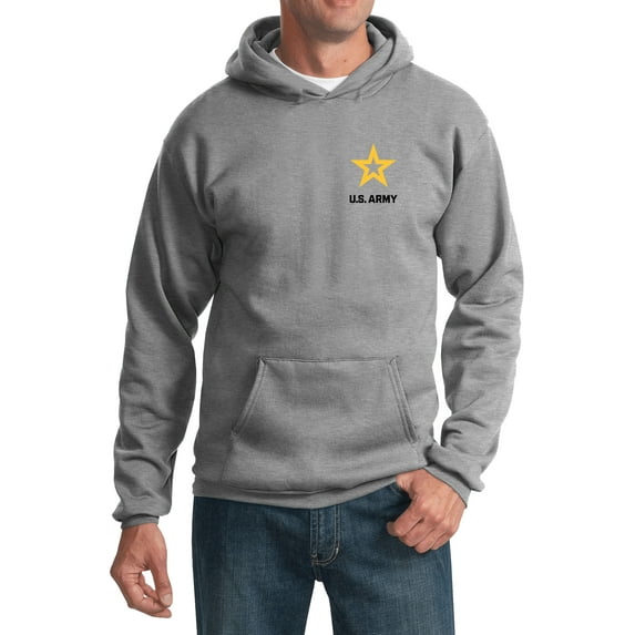 US Army Star Logo Black Chest Print Pullover Hoodie, 2XL Athletic Heather
