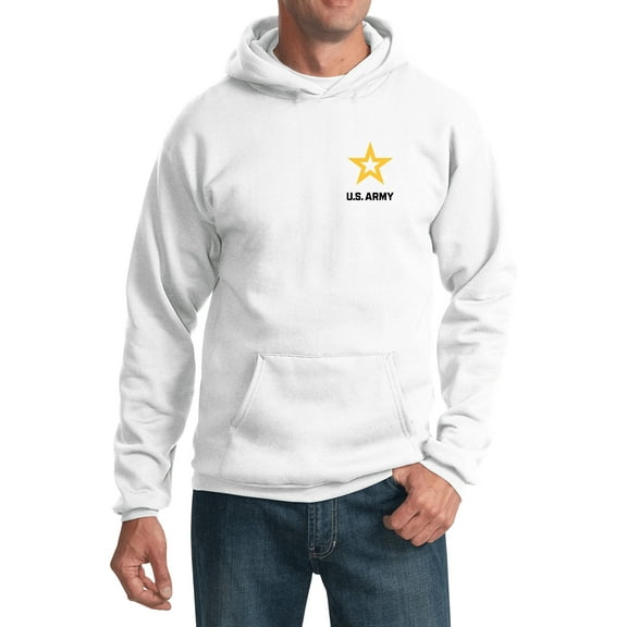 US Army Star Logo Black Chest Print Pullover Hoodie, 4XL White