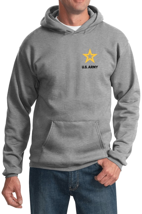 US Army Star Logo Black Chest Print Pullover Hoodie, XL Athletic Heather