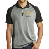 US Army Star Logo Black Chest Print Raglan Polo Shirt, 3XL Grey/Black