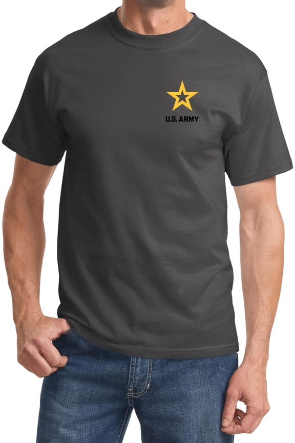 US Army Star Logo Black Chest Print T-shirt, Medium Charcoal