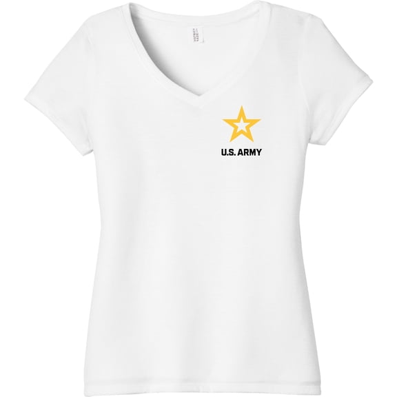 US Army Star Logo Black Chest Print Womens Tri Blend V-neck T-Shirt, 2XL White