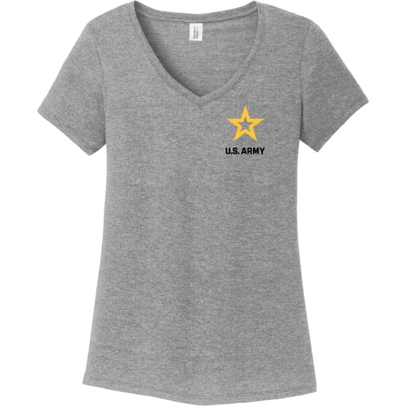 US Army Star Logo Black Chest Print Womens Tri Blend V-neck T-Shirt, Small Grey