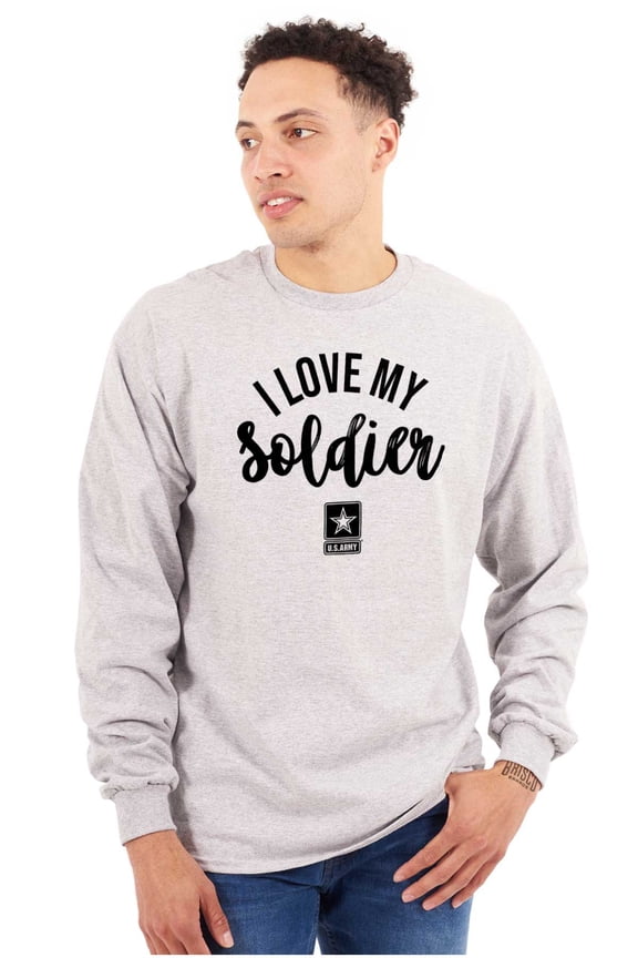 US Army Star Logo I Love My Soldier Unisex Plus Size Long Sleeve Shirt Brisco Brands 3X