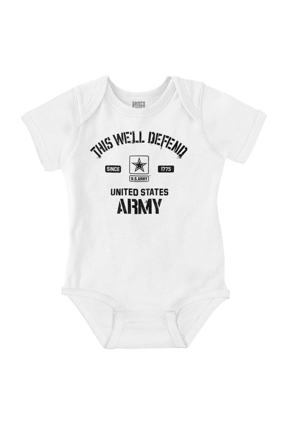 US Army Star Logo This We’ll Defend Romper Boys or Girls Infant Baby Brisco Brands 18M