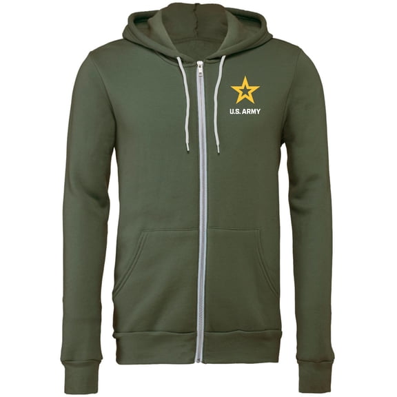 US Army Star Logo White Chest Print Premium Full Zip Hoodie, 2XL Military