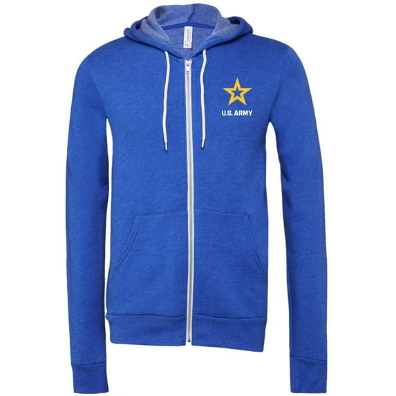 US Army Star Logo White Chest Print Premium Full Zip Hoodie, Large Royal