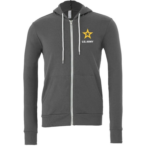 US Army Star Logo White Chest Print Premium Full Zip Hoodie, Small Asphalt