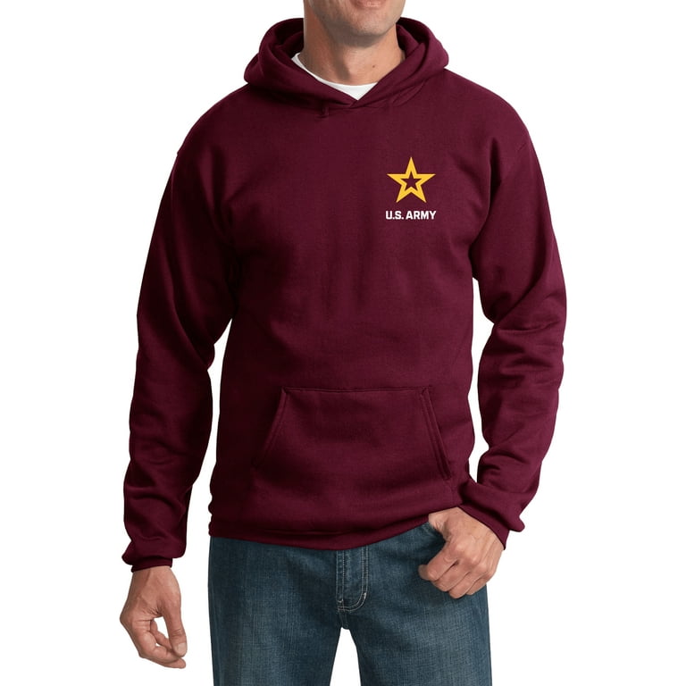 US Army Star Logo White Chest Print Pullover Hoodie, 3XL Maroon