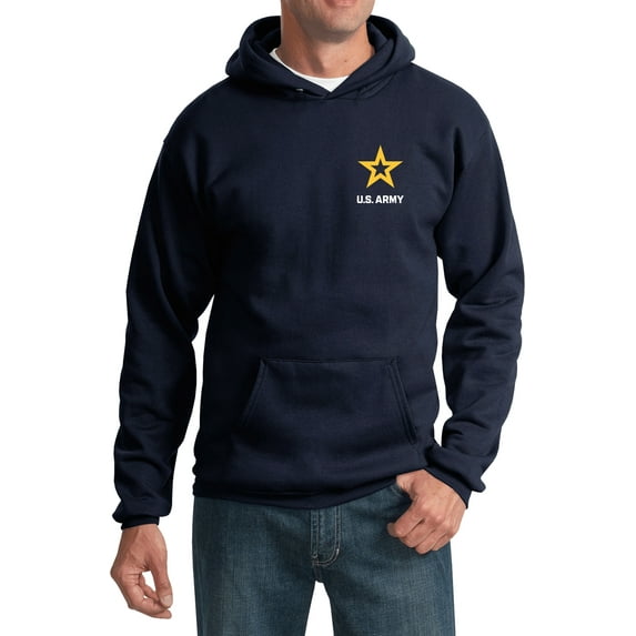 US Army Star Logo White Chest Print Pullover Hoodie, 4XL Navy