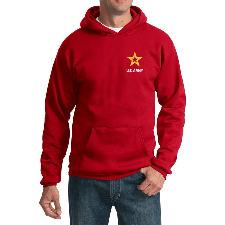 US Army Star Logo White Chest Print Pullover Hoodie, Large Red