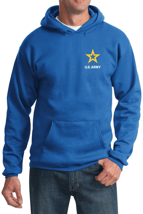 US Army Star Logo White Chest Print Pullover Hoodie, Small Royal