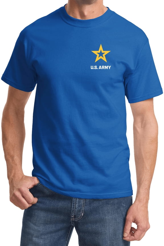 US Army Star Logo White Chest Print T-shirt, Small Royal