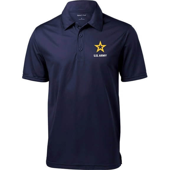 US Army Star Logo White Chest Print Textured Polo Shirt, Medium Navy