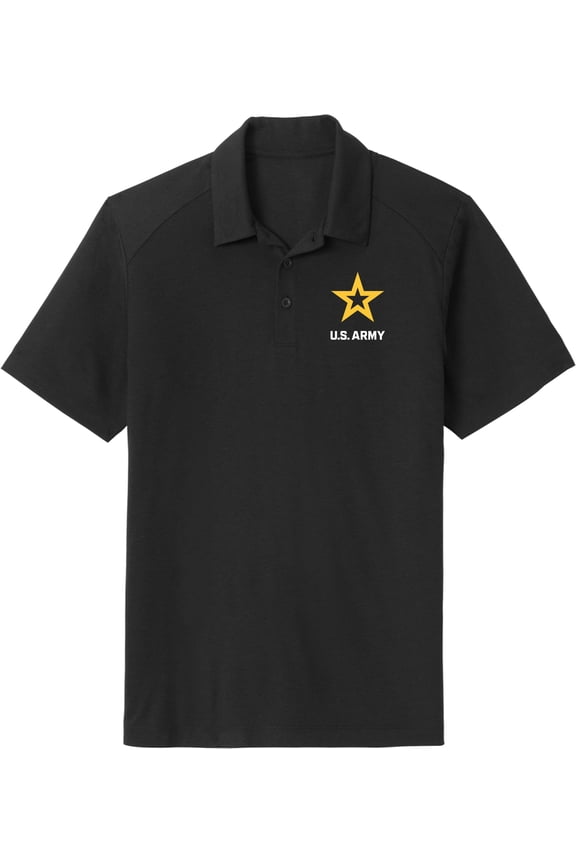 US Army Star Logo White Chest Print Tri Blend Polo Shirt, XL Black