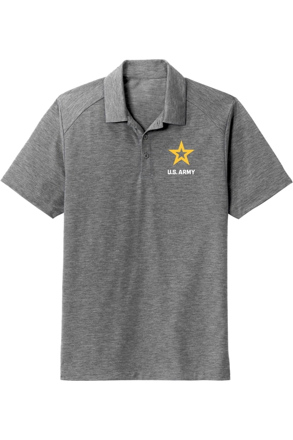 US Army Star Logo White Chest Print Tri Blend Polo Shirt, XL Dark Grey