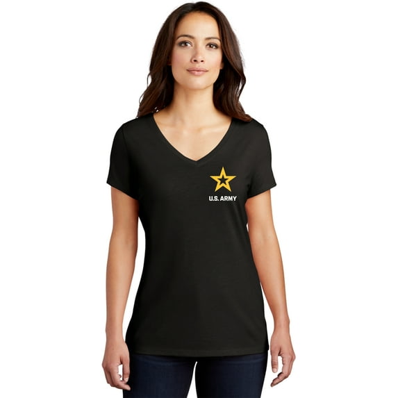 US Army Star Logo White Chest Print Womens Tri Blend V-neck T-Shirt, 2XL Black