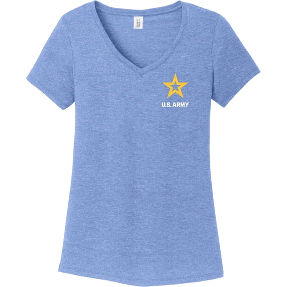 US Army Star Logo White Chest Print Womens Tri Blend V-neck T-Shirt, Medium Maritime