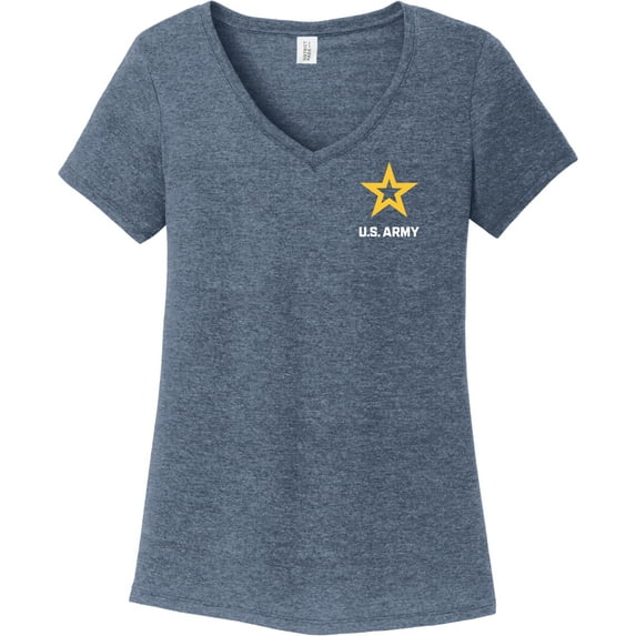 US Army Star Logo White Chest Print Womens Tri Blend V-neck T-Shirt, XL Navy Frost
