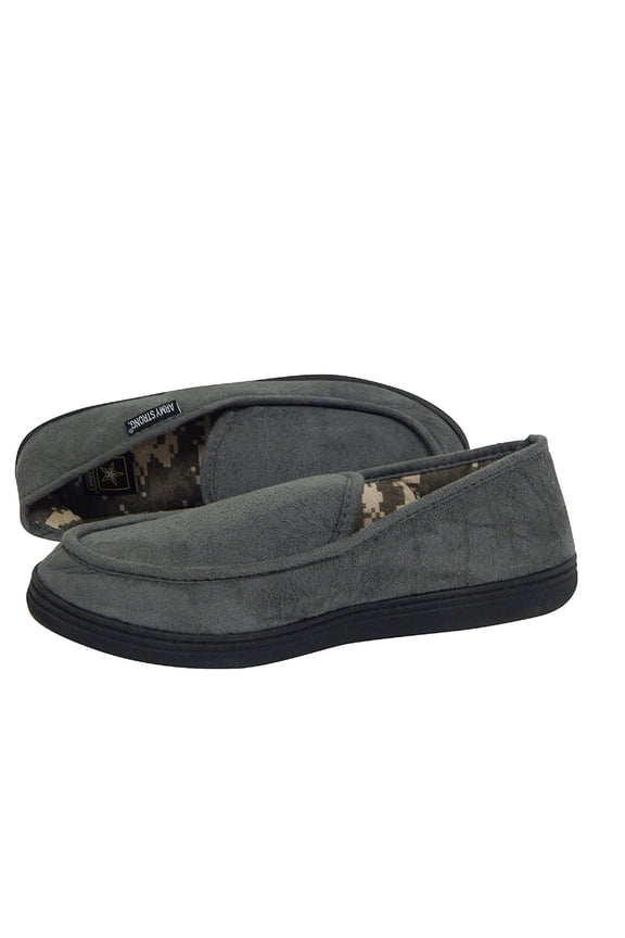 US Army Strong Offical Premium Men's Slippers Indoor Outdoor Sole Lined Slippers Gift Boxed (Size Small, Grey-Camo Lined)