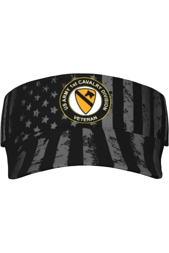 US Army Veteran 1st Cavalry Division Visor Cap Adjustable Uv Protection Sun Visor Hats Empty Top Baseball Hat for Women and Men