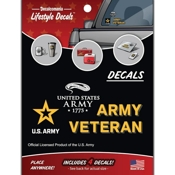 US Army Veteran Car Decals - Set of 4 Window Stickers Army Logo Military Veteran Vinyl Decal for Truck Bumper Water Bottle Laptop Vehicles