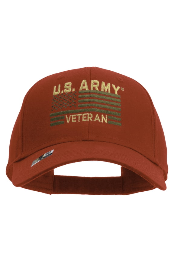 US Army Veteran Embroidered Low Profile Cotton Twill Cap - Red OSFM