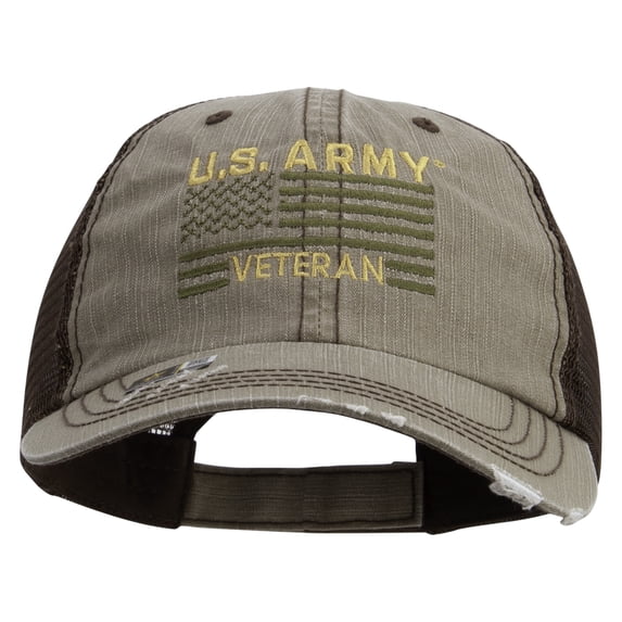 US Army Veteran Flag Embroidered Low Profile Special Cotton Mesh Cap - Khaki Brown OSFM