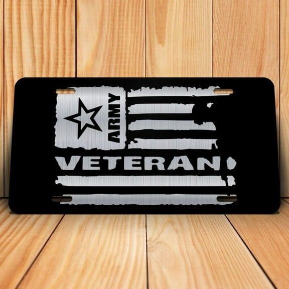 US Army Veteran Horizontal Flag Vanity License Plate - Aluminum ( 12 inch x 6 inch )