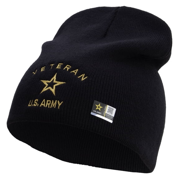 US Army Veteran Military Embroidered 8 Inch Knitted Short Beanie - Navy OSFM