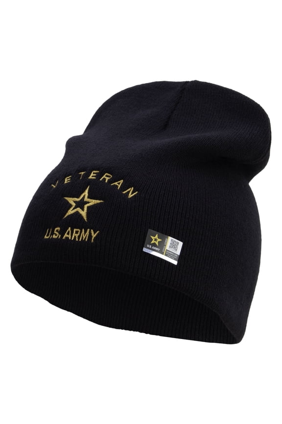 US Army Veteran Military Embroidered 8 Inch Knitted Short Beanie - Navy OSFM