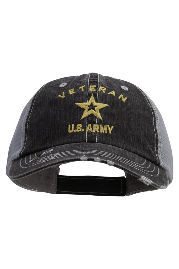 US Army Veteran Military Embroidered Low Cotton Mesh Cap - Black OSFM