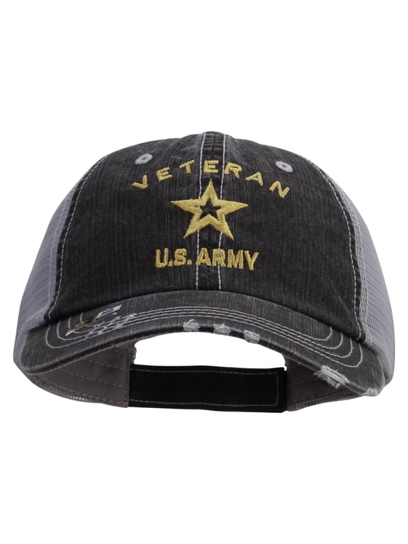 US Army Veteran Military Embroidered Low Cotton Mesh Cap - Black OSFM