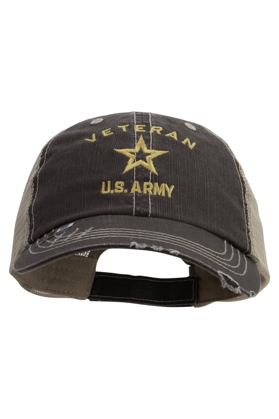 US Army Veteran Military Embroidered Low Cotton Mesh Cap - Brown Khaki OSFM