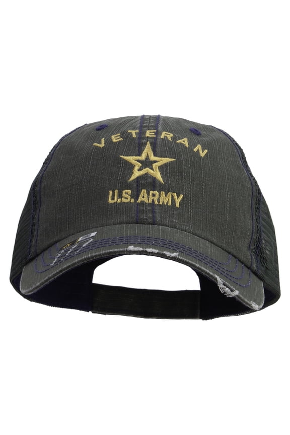 US Army Veteran Military Embroidered Low Cotton Mesh Cap - Green OSFM